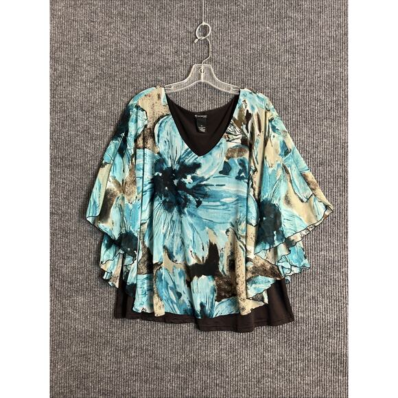 New Directions Womens Blouse Sz 2X Floral Boho Flowy Short Sleeve Layered V Neck - Picture 1 of 8